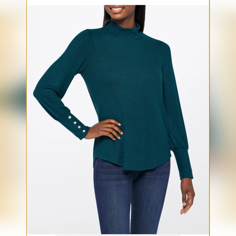 Fortune + Ivy Leslie Turtleneck Long Sleeve Knit Top, Large, Teal Green